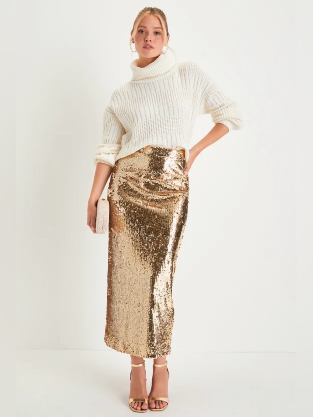 Lulus Dazzling Gold Sequin Maxi Skirt | Size Large